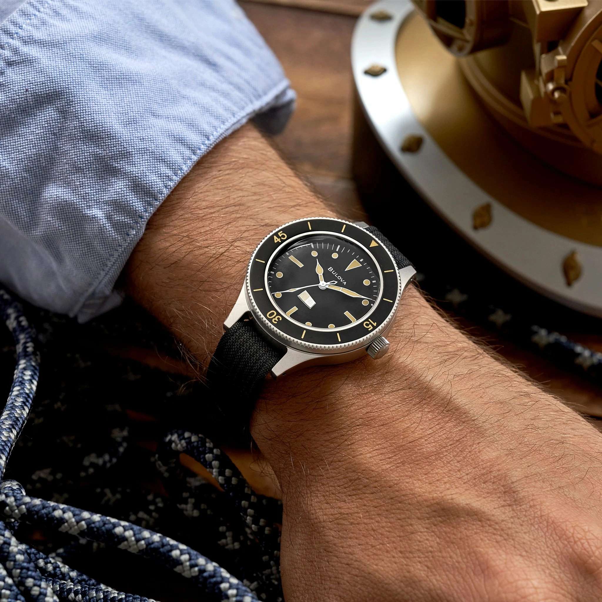 Orologio Uomo Bulova Automatico Mil Ship Cordura Nero Acciaio Military 98A266